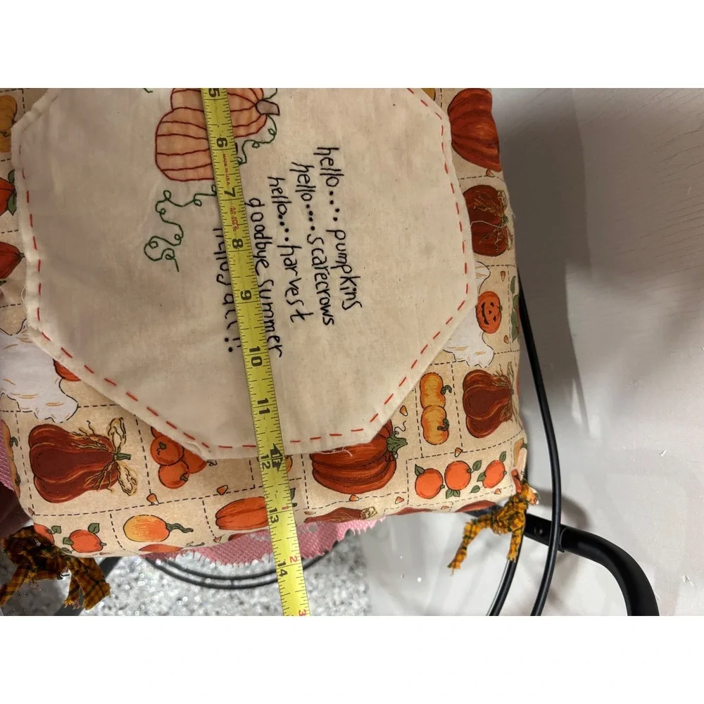 Handmade Fall Pumpkin Decorative Pillow Embroidered Hello Fall Tassel 12x12